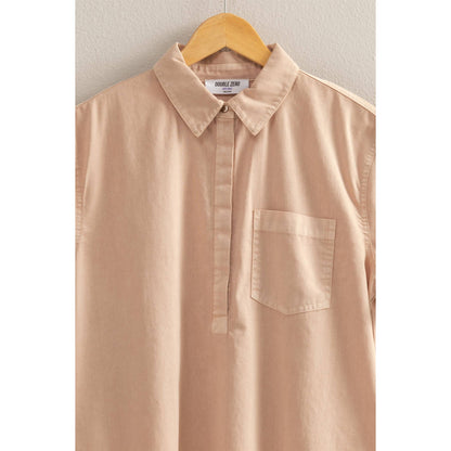Half Button Up Short Sleeve Mini Dress (CREAM)