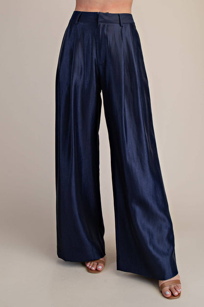 High-Waisted Double Pleat Pants (Navy)