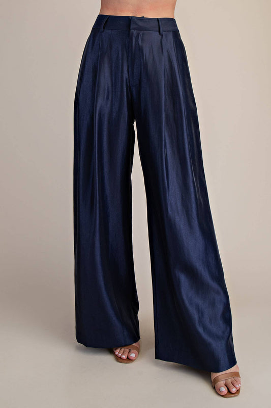 High-Waisted Double Pleat Pants (Navy)