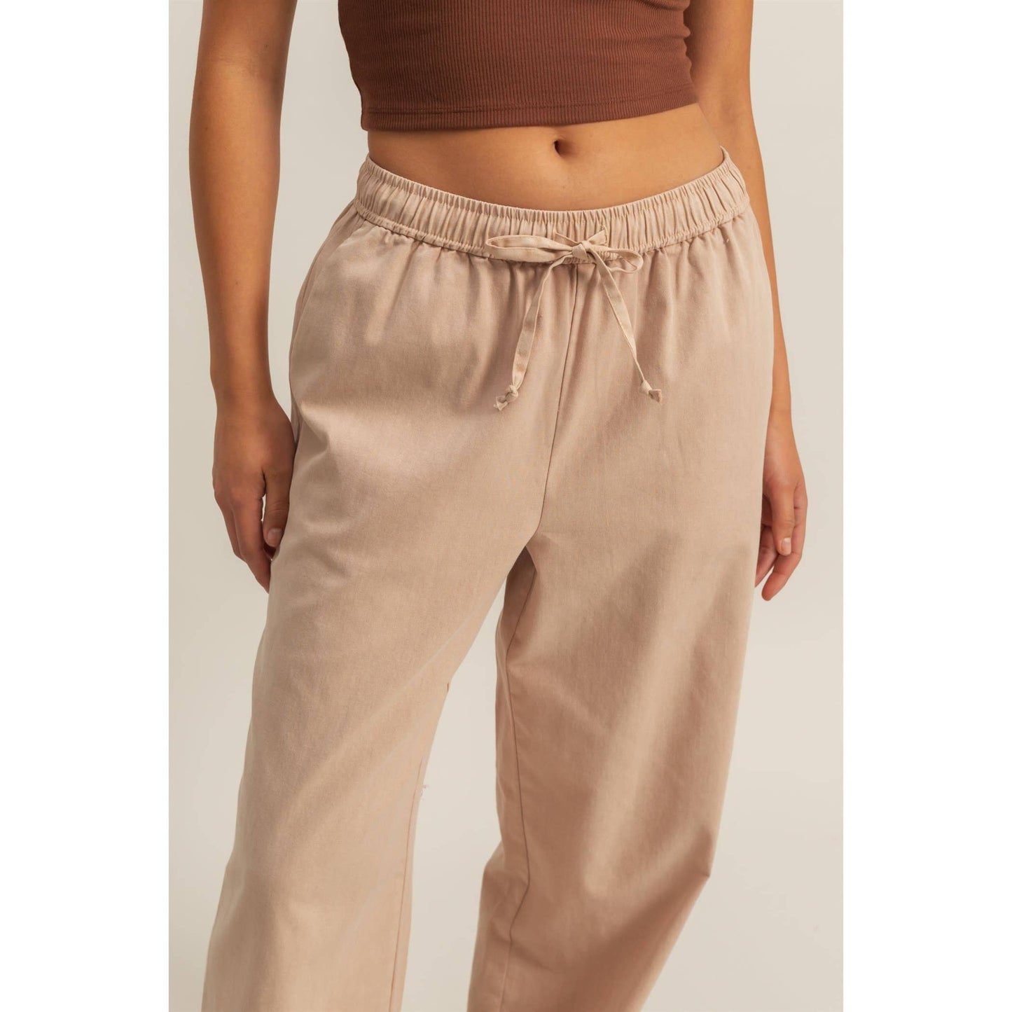 Drawstring Waist Straight Leg Pants (DARK TAUPE)