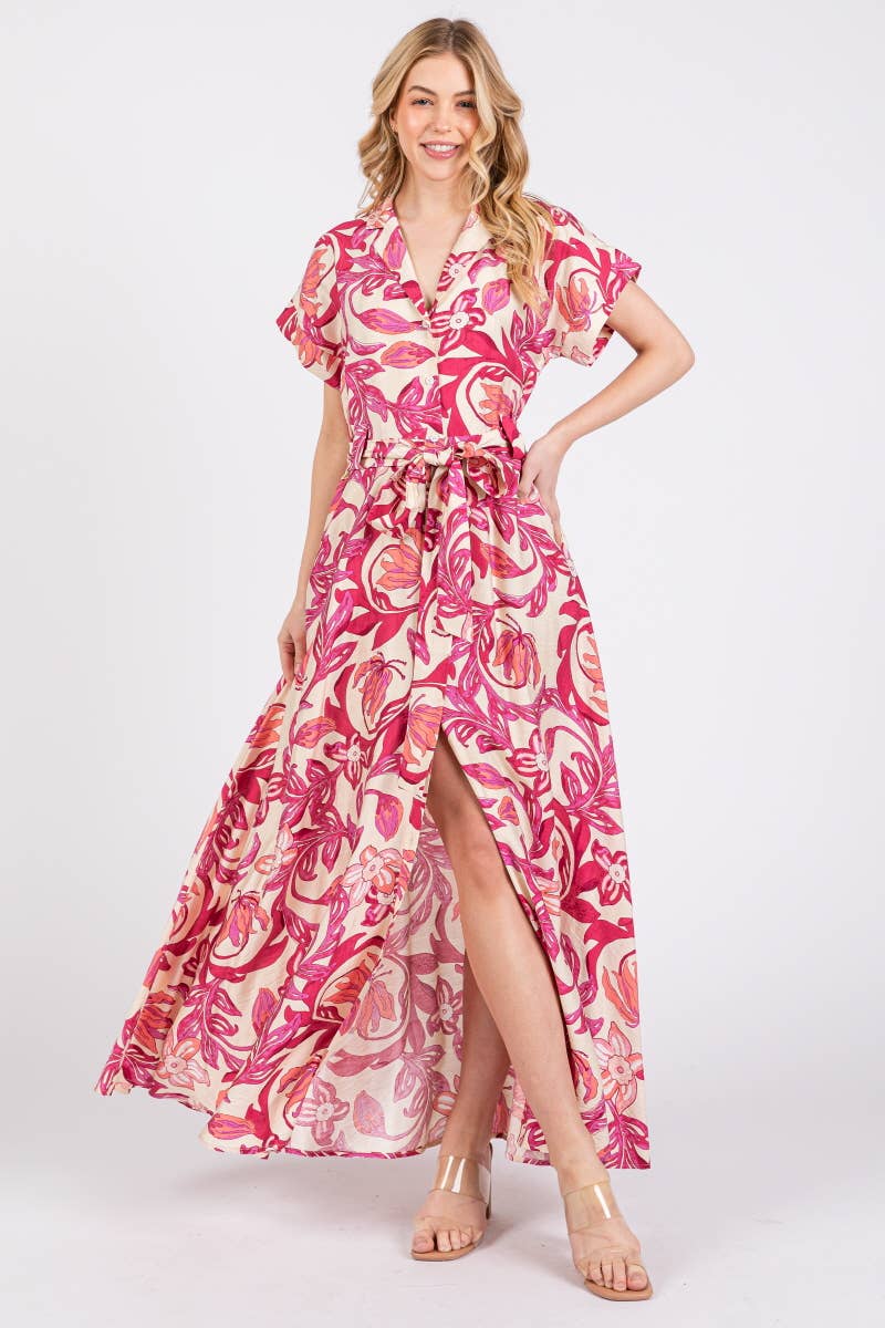 Short Sleeve Button-Down Maxi Dress