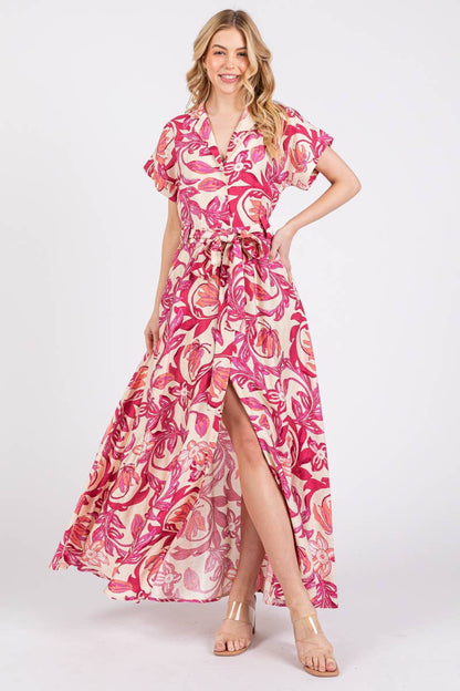 Short Sleeve Button-Down Maxi Dress