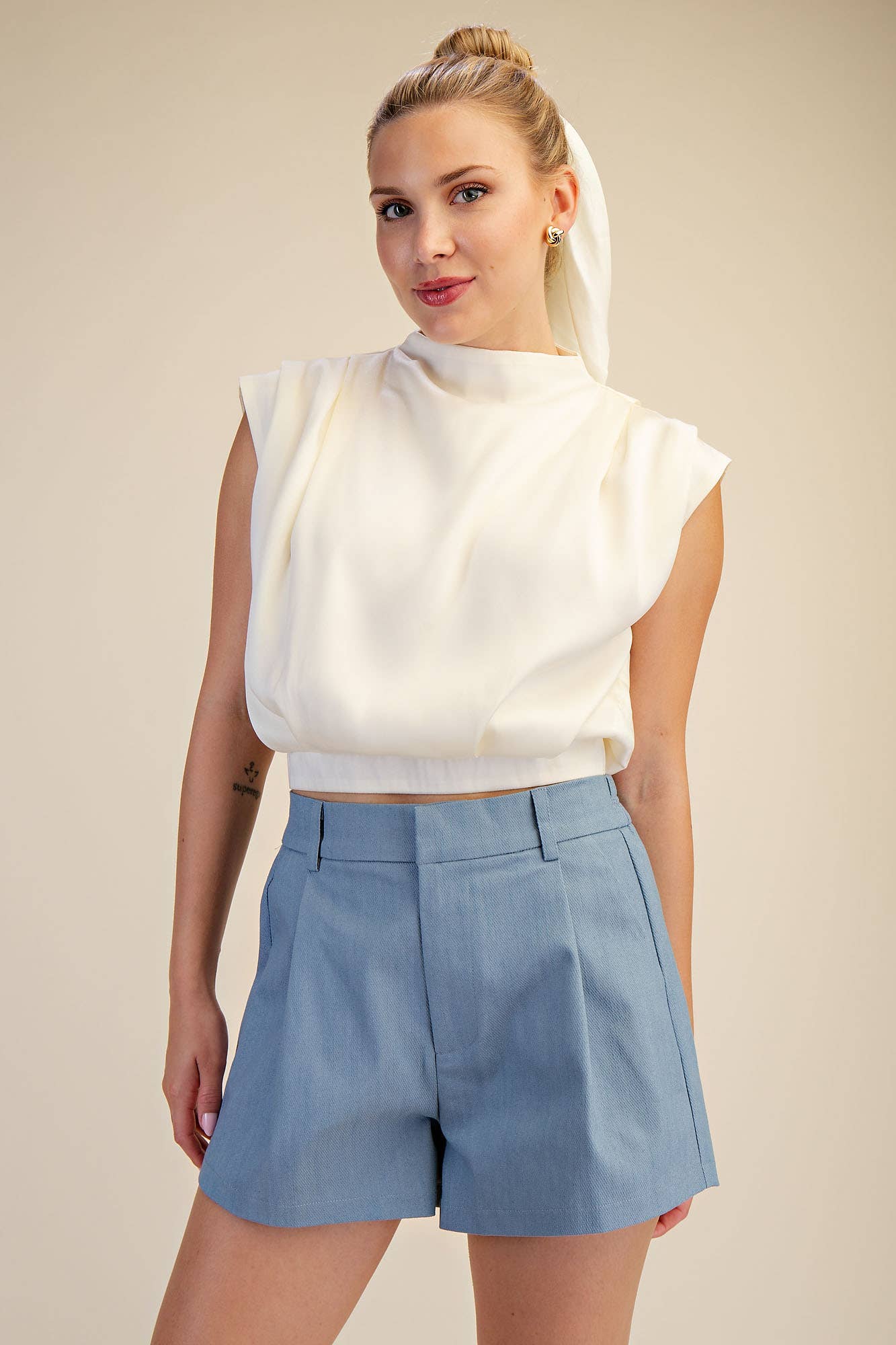 High Neck Back Zipper Top