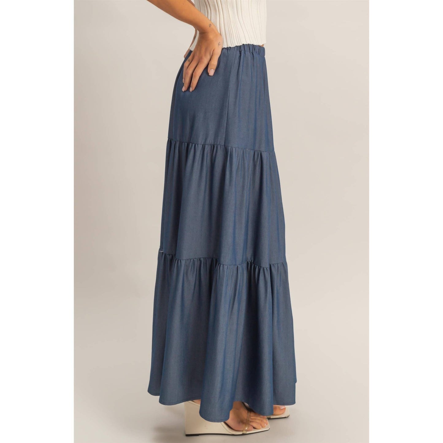 Elastic Waist 3-Tier Skirt