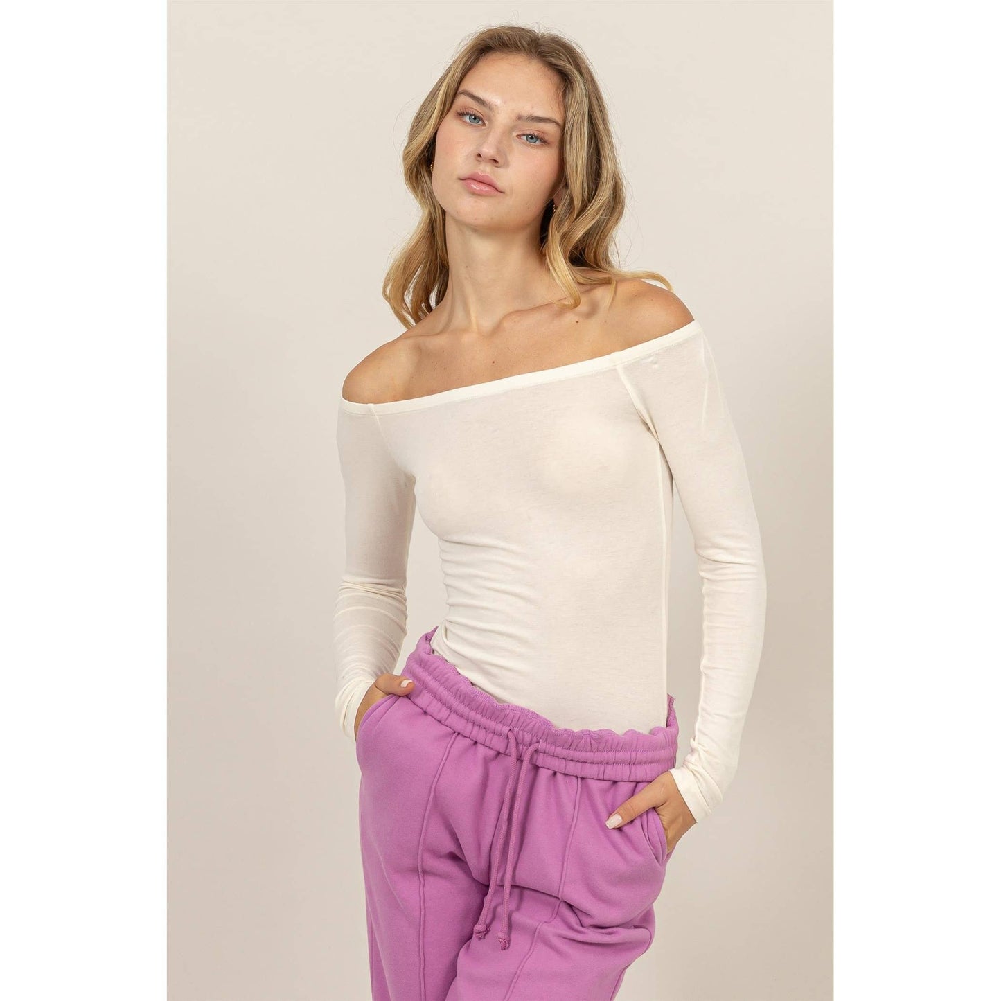 Off Shoulder Long Sleeve Bodysuit