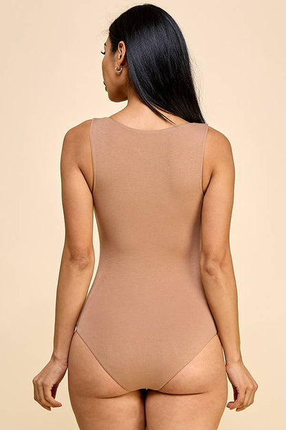 SCOOP NECK DOUBLE LAYERED TANK BODYSUIT (PINK)