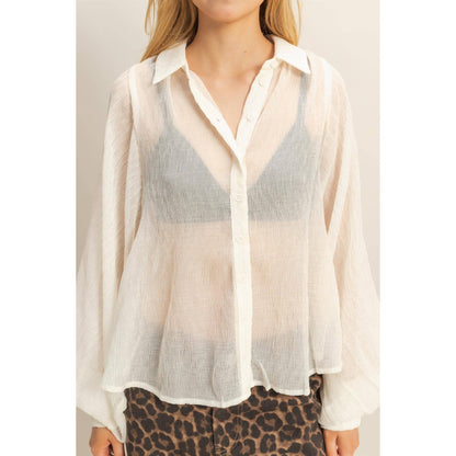 Chic Textured Button-Down Shirt (IVORY)