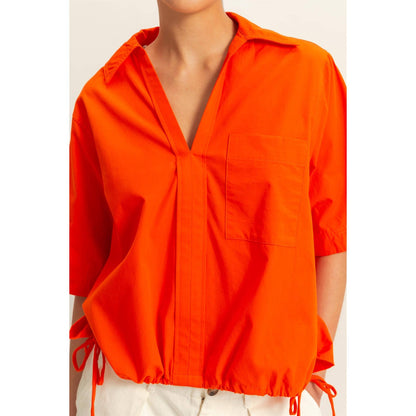 Bubble Hem Relaxed Fit Shirt (ORANGE)