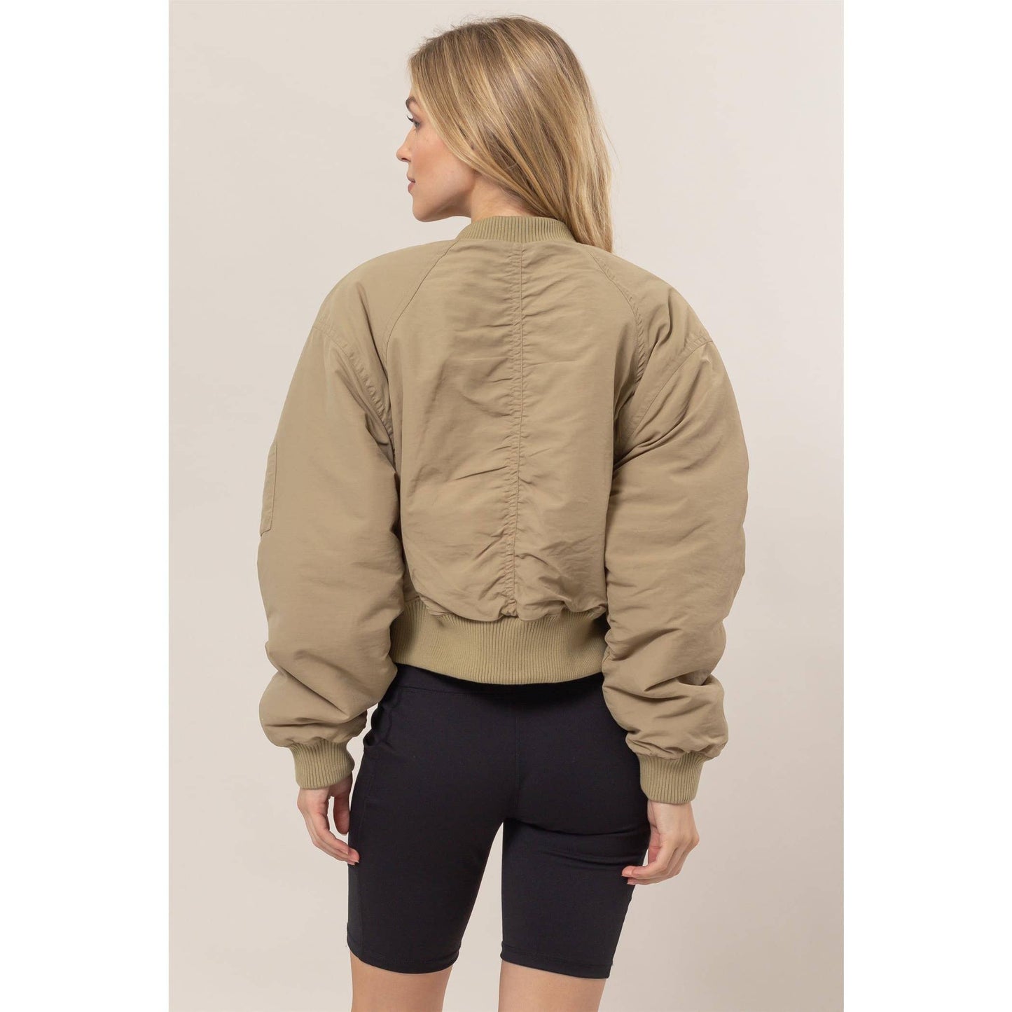 Ruched Bomber Puffer Jacket