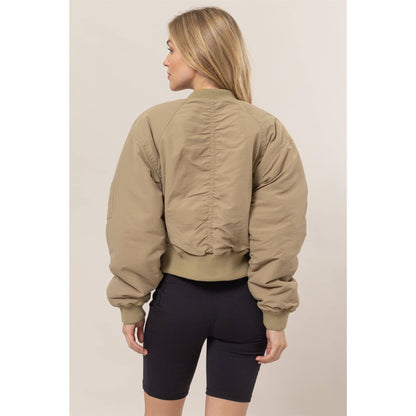 Ruched Bomber Puffer Jacket