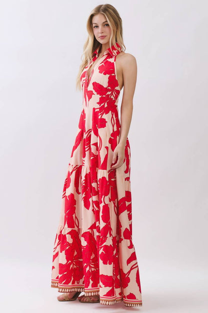 Tropical Bloom Halter Maxi Dress