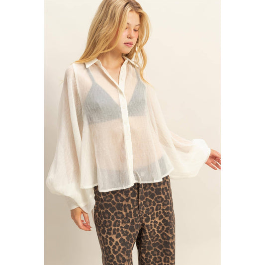 Chic Textured Button-Down Shirt (IVORY)