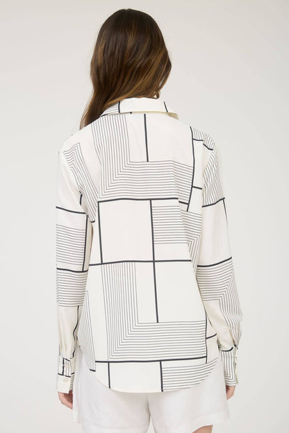 GEO PATTERN COLLARED LONG SLEEVE BUTTON DOWN SHIRT