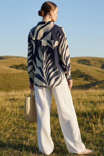 OVERSIZED LONG SLEEVE BUTTON UP TOP (NAVY)