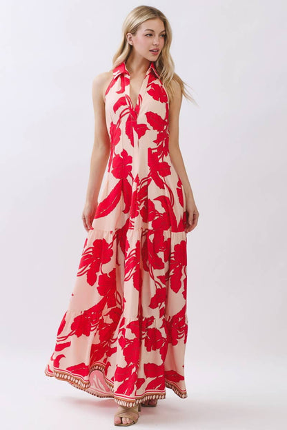 Tropical Bloom Halter Maxi Dress