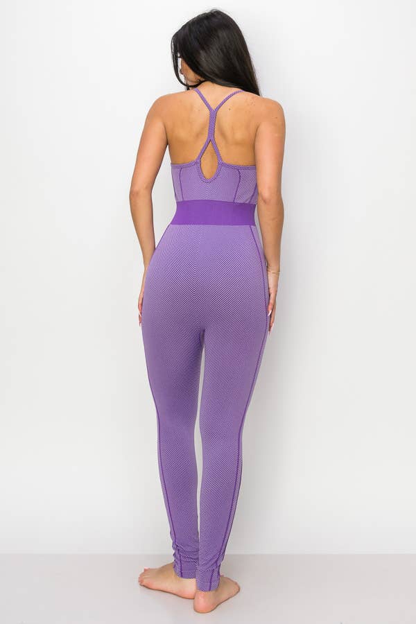 RIBBED SEAMLESSS FITTED JUMPSUIT (ULTRA VIOLET)