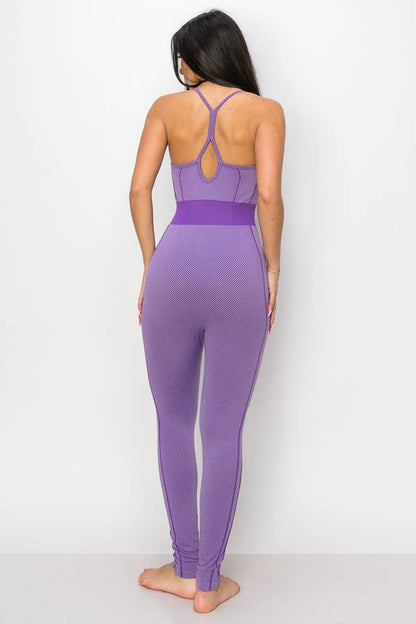 RIBBED SEAMLESSS FITTED JUMPSUIT (ULTRA VIOLET)