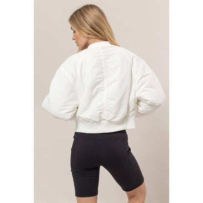 Ruched Bomber Puffer Jacket