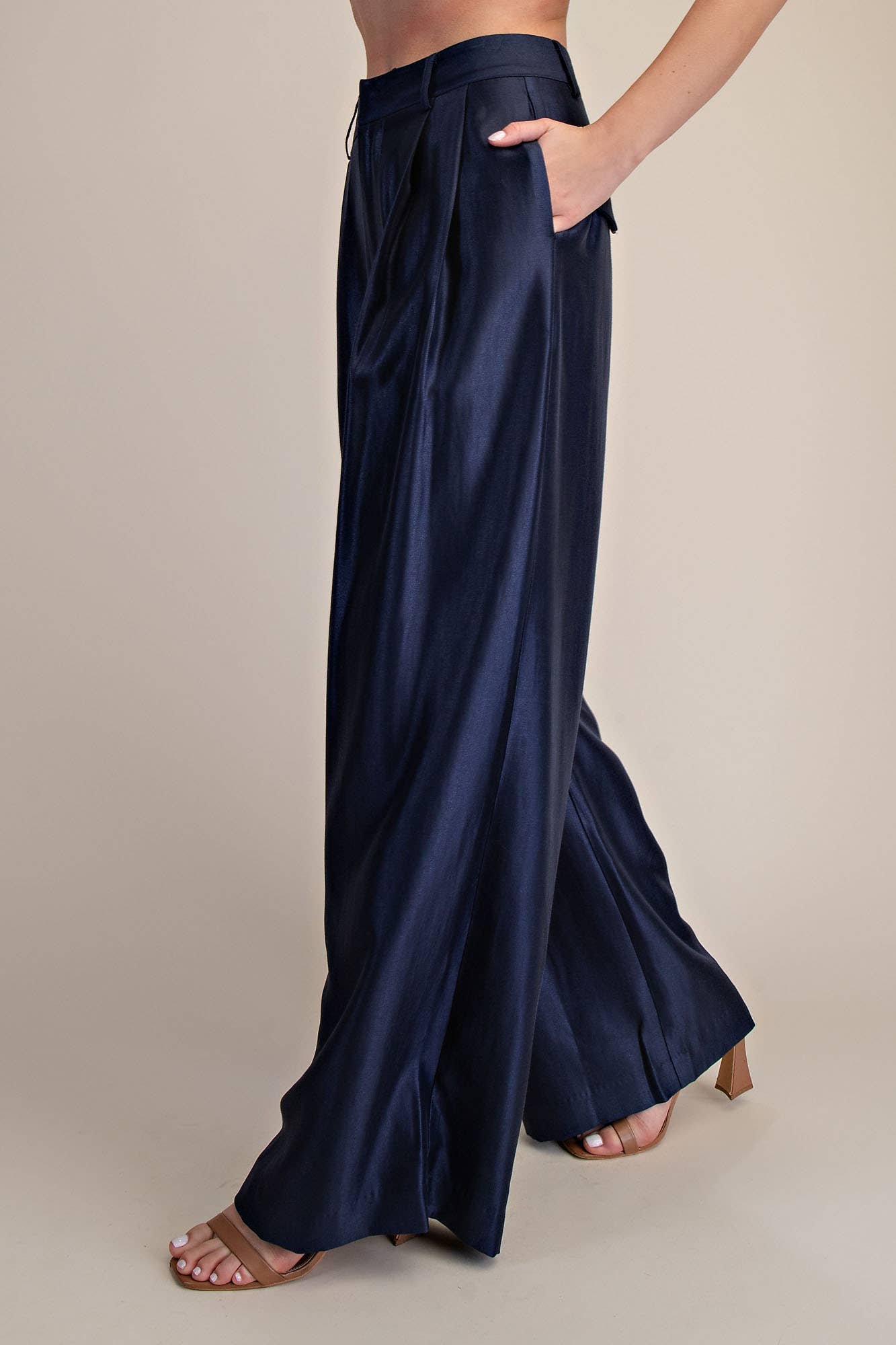 High-Waisted Double Pleat Pants (Navy)