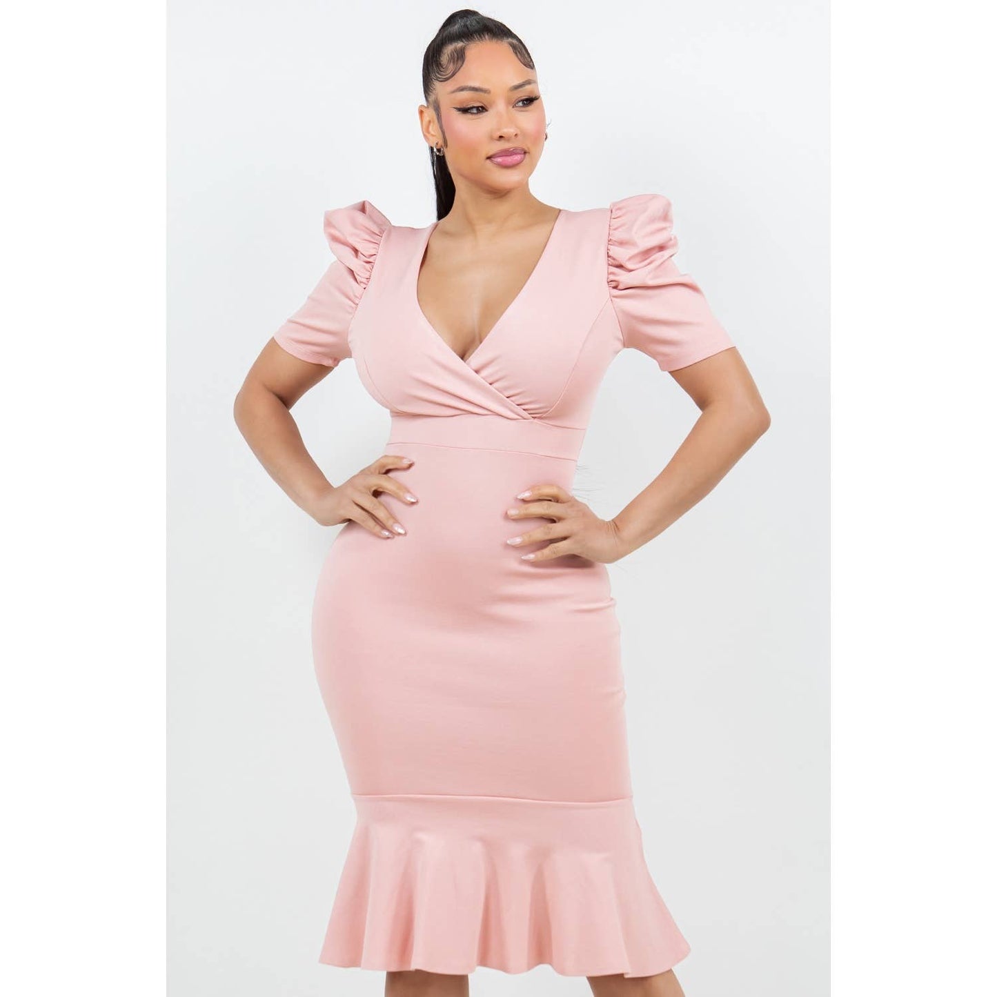 IVANNA PUFF SLEEVE MIDI DRESS