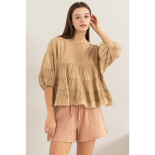 Pure Love Babydoll Blouse (Khaki)