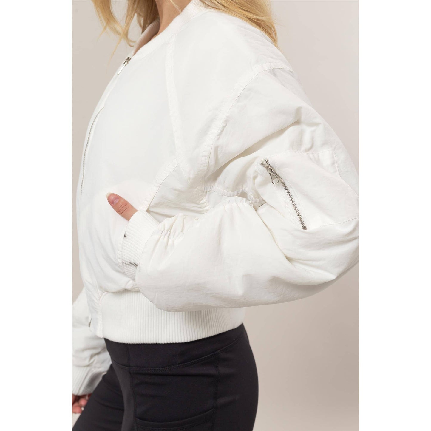 Ruched Bomber Puffer Jacket