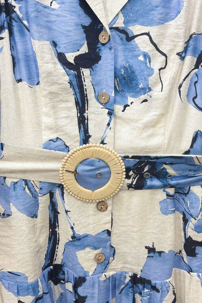 PRINTED SLEEVELESS LONG DRESS WITH BELT