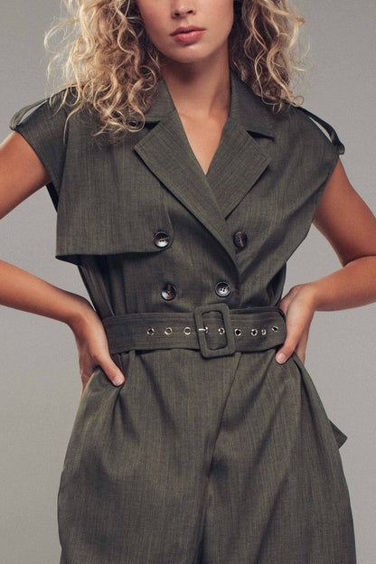 Utility Double-Breasted Belted Jumpsuit