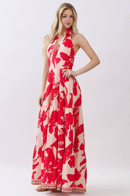 Tropical Bloom Halter Maxi Dress