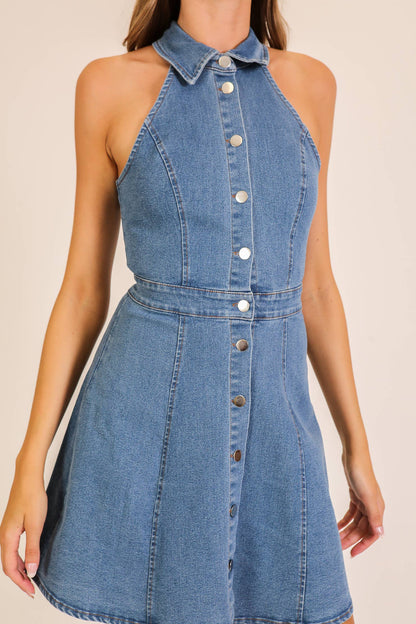 Stretchy Denim Button-Front Dress