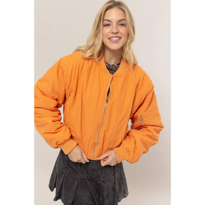 Ruched Bomber Puffer Jacket
