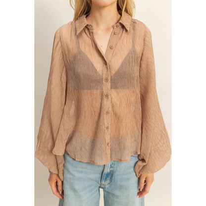 Chic Textured Button-Down Shirt (IVORY)