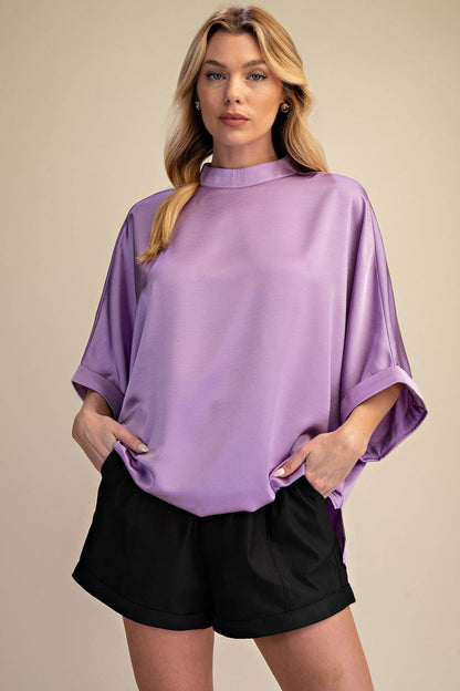 Mock Neck Oversize Top (Lavender)