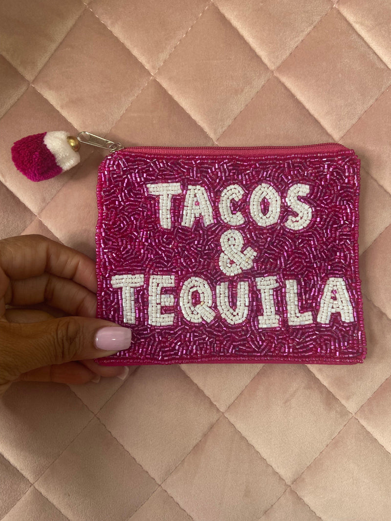 Taco And Tequila Beaded Purse (Pink)