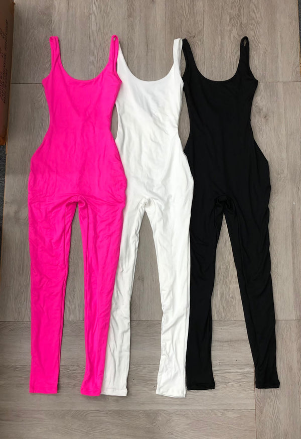 Scoop Back Sleeveless Catsuit (Neon Pink)