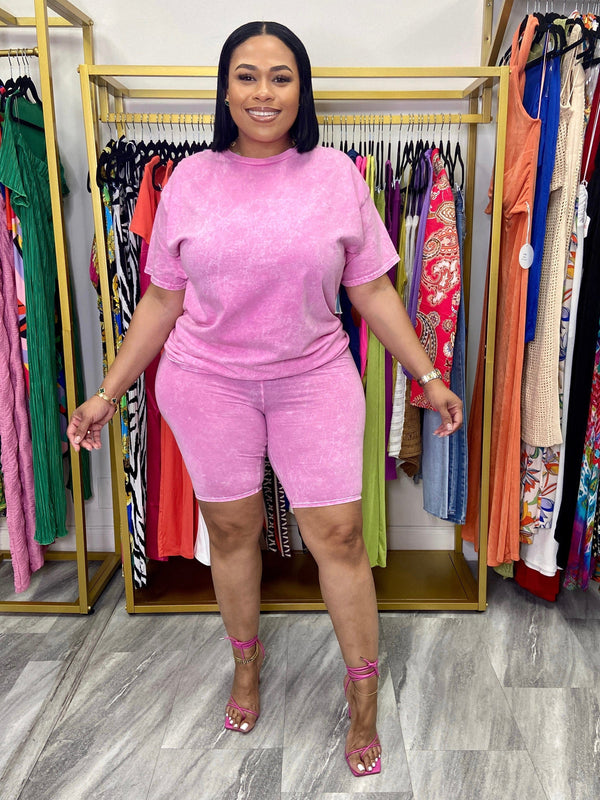 Tie Dye Loose Fit T-Shirt And Biker Shorts Set (Pink)