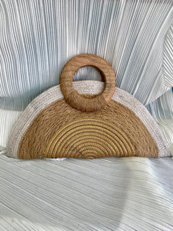 Half Moon Wooden Handle Straw Bag “Natural & Gold”
