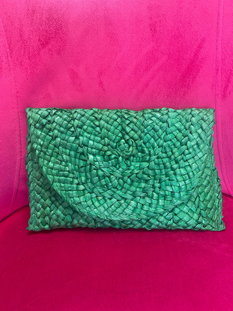 Woven Straw Clutch Bag (Green)