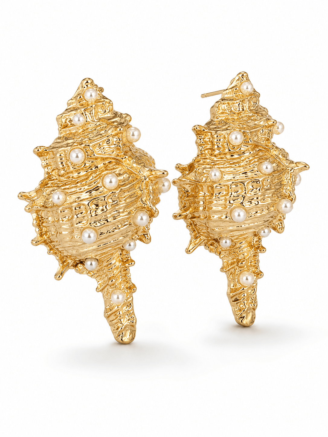 Gold Conch Shell Pearl Earrings