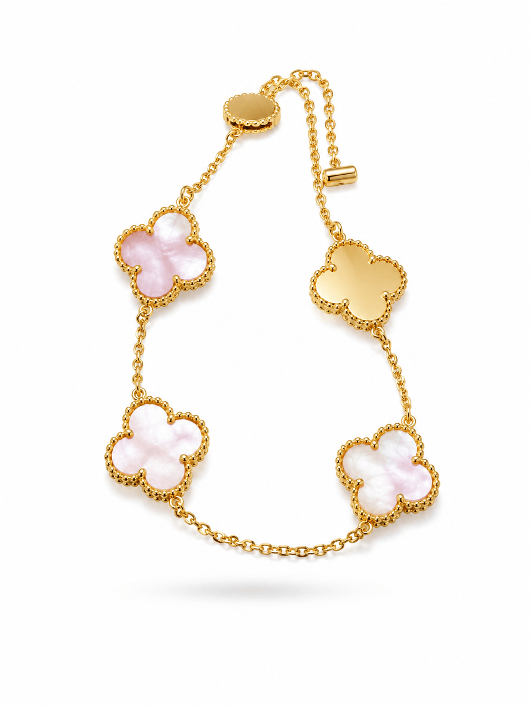 Gold Clover Pink Mother of Pearl Bracelet