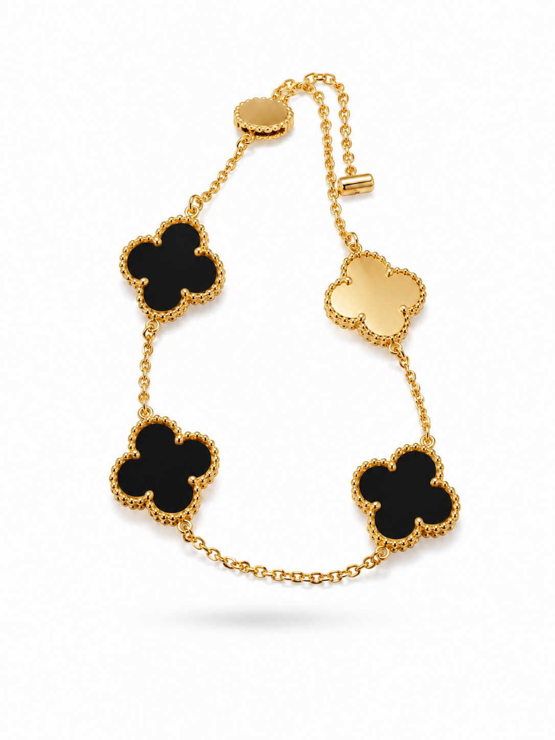 Gold Clover Black Onyx Bracelet