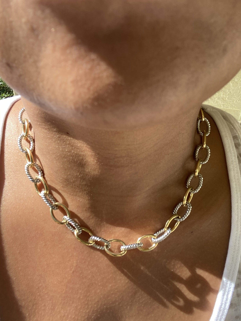 Small Two Tone Link Necklace & Bracelet Set
