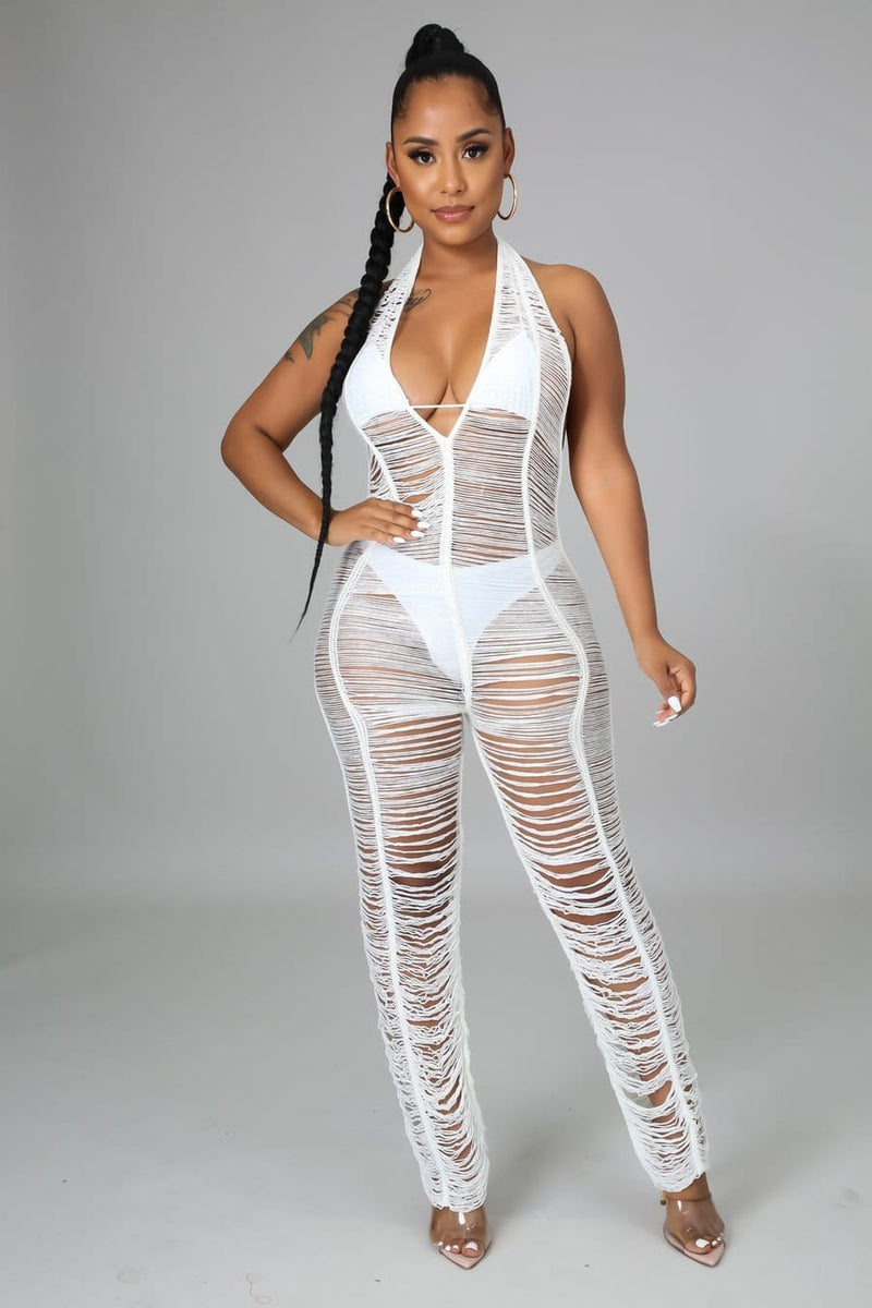 Barely There Halter See Through Jumpsuit “White”