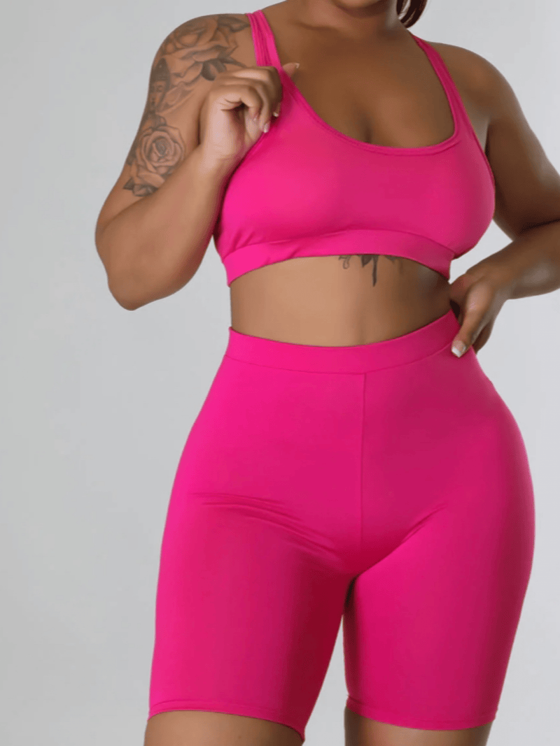 Neon pink 2025 biker shorts set
