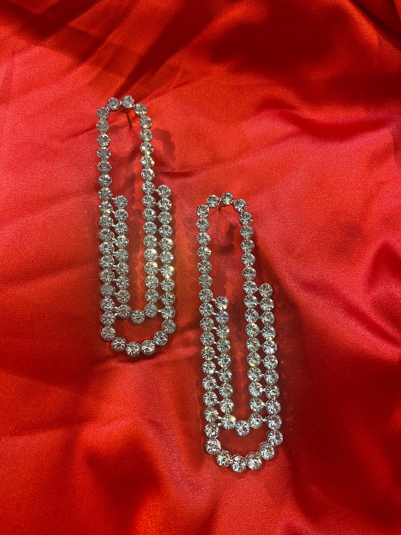 Paper Clip Rhinestone Earrings (Silver)