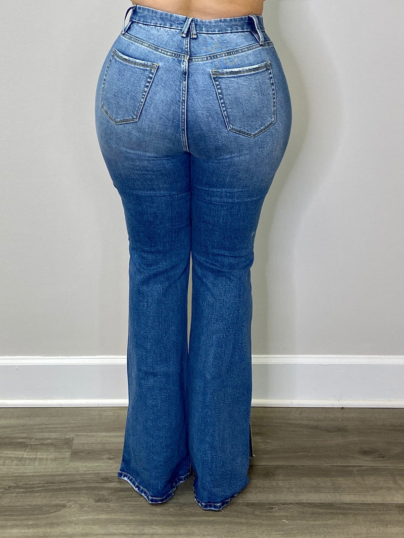 Dallas High Waist Slit Hem Jeans “Medium Wash”
