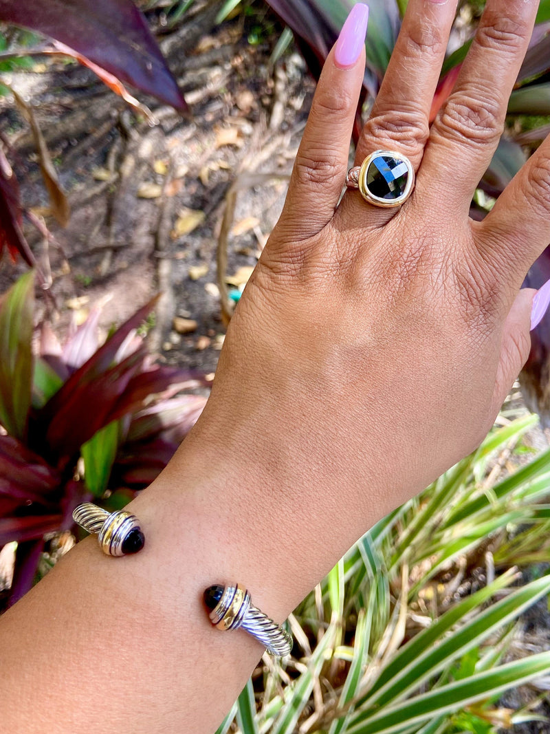 Black Onyx Ring And Cable Stone Bracelet