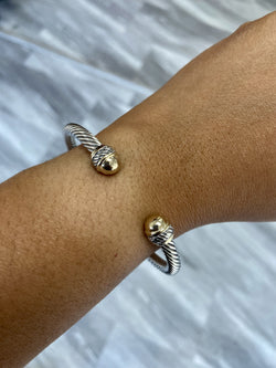 7mm Silver cuff cable BRACELET with gold balls “SILVER & GOLD”
