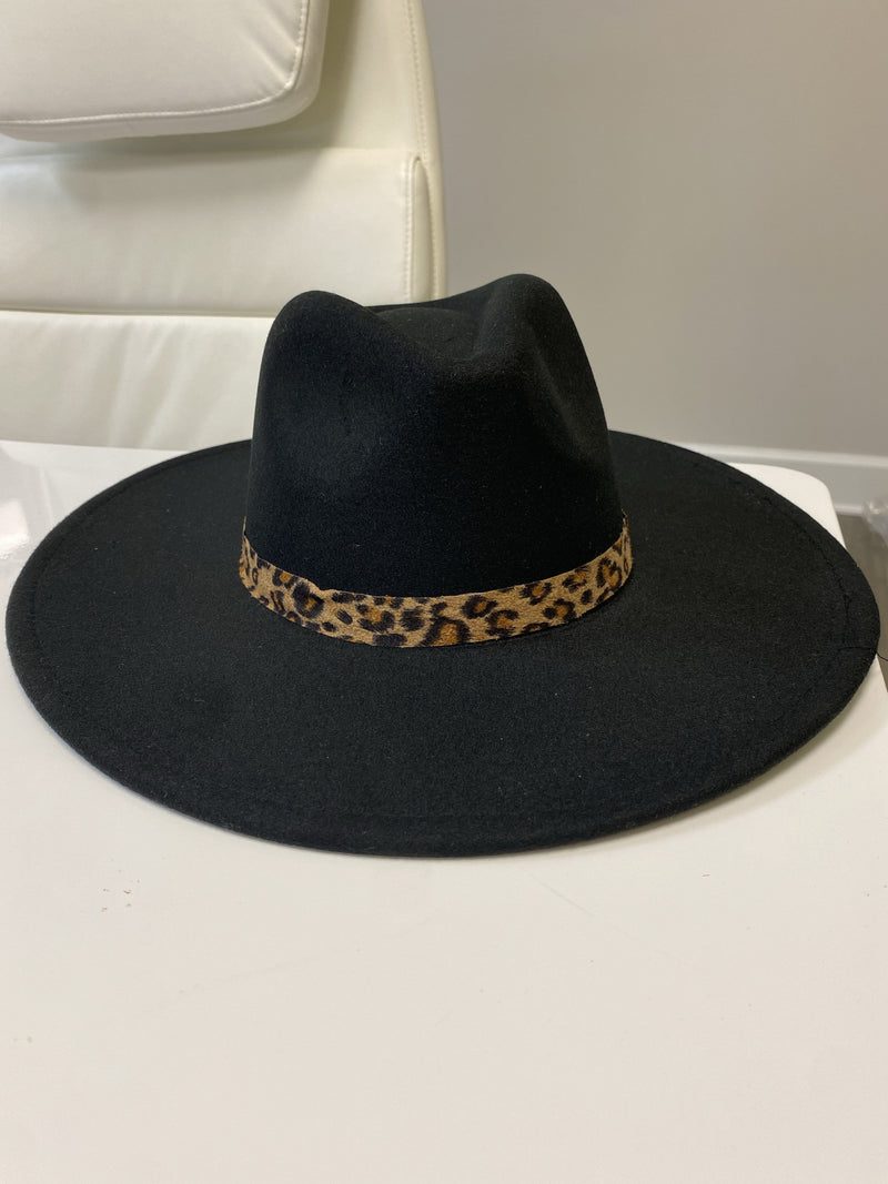 Black Fedora Hat With Leopard Band
