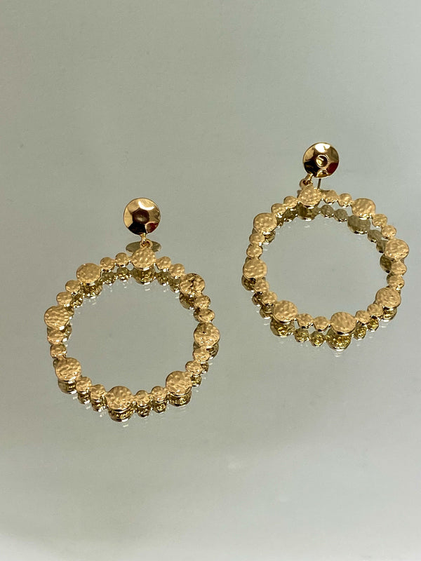 Open Circle Hammered Gold Tone Earrings
